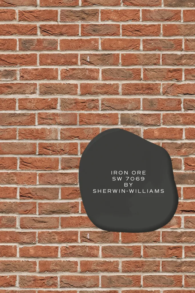 unpainted red orange brick with Iron Ore SW 7069 by Sherwin-Williams