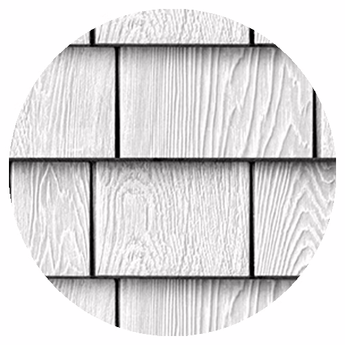 a sample of fiber cement shingle siding in a faux wood texture