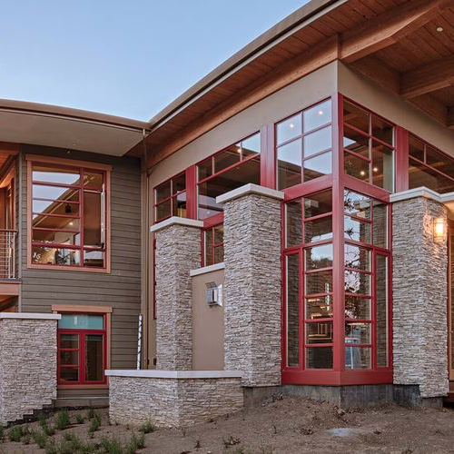 windows with a red frame