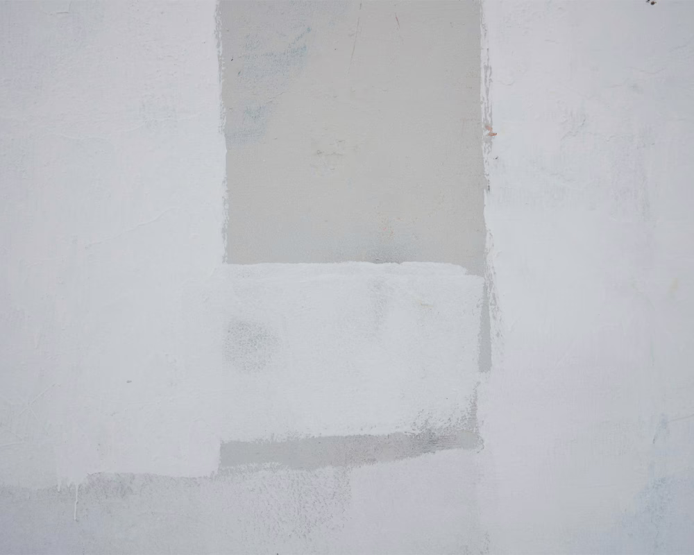 multiple white paint swatches rolled onto an exterior wall