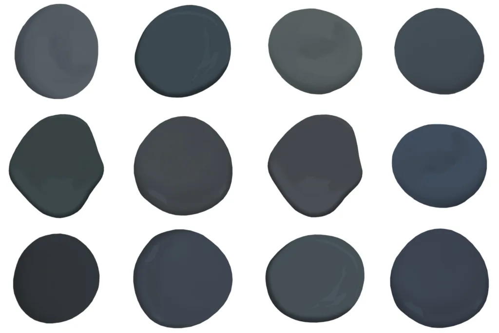 a grid of paint drops for exterior dark blue paint colors