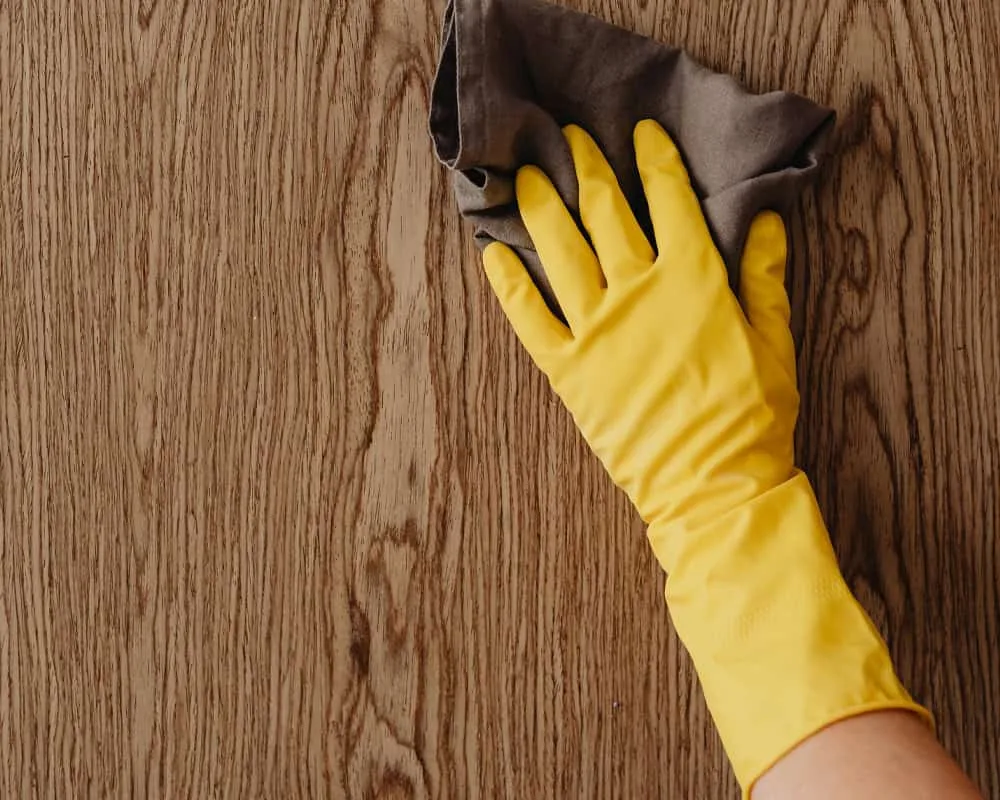 maintaining a wood door with a clean cloth